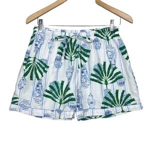 8 Oak Lane Womens Ginger Jar Palm Printed Cotton Pajama Shorts Drawstring Waist